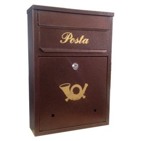   Postaláda A4 Primo 28x40 Bronz lefelé nyíló cilinderzáras, kürtös matricás