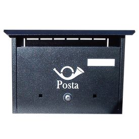   Postaláda fekvő nagy kültéri kürt matricás cilinderzáras Bronz  35x27cm